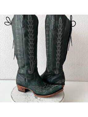 Lane LEXINGTON Knee High Cowboy Boots Green Western Tall Snip Toe Womens 9.5